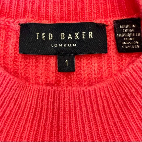 Ted Baker London Austenn Alpaca Wool Cable Knit Sweater Coral Red Top 1 XS-S - Picture 4 of 16